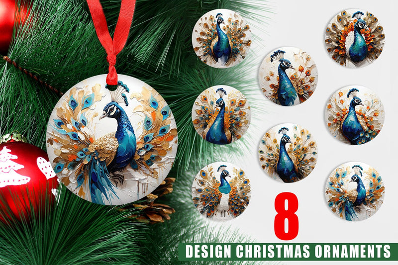 Christmas Ornament 3D Peacock Painting Sublimation artnoy 