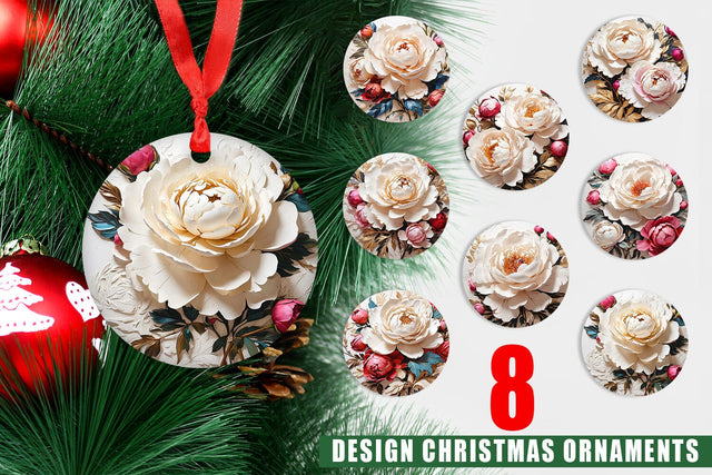 Christmas Ornament 3D Peony Flower Sublimation artnoy 