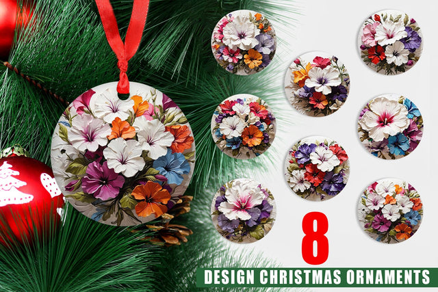 Christmas Ornament 3D Petunia Flower Sublimation artnoy 