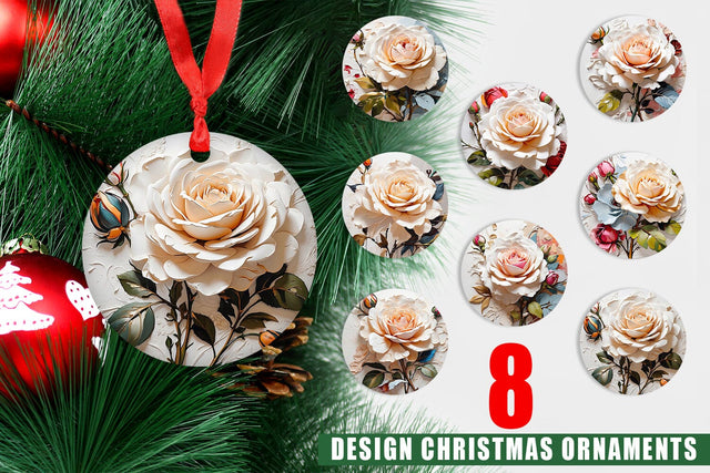 Christmas Ornament 3D Rose Flower Sublimation artnoy 