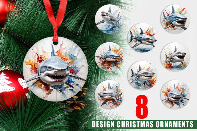 Christmas Ornament 3D Shark Painting Sublimation artnoy 