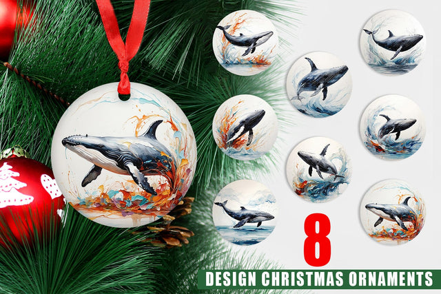 Christmas Ornament 3D Whale Painting Sublimation artnoy 