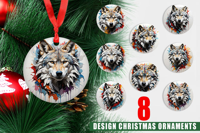 Christmas Ornament 3D Wolf Painting Sublimation artnoy 