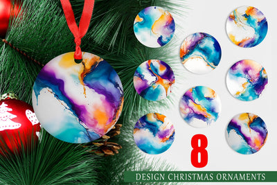 Christmas Ornament Abstract Boho Alcohol Ink Sublimation artnoy 