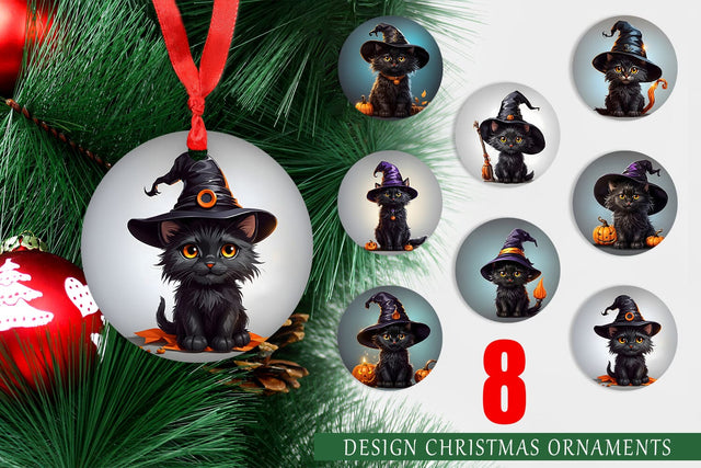 Christmas Ornament Black Cat Halloween Sublimation artnoy 