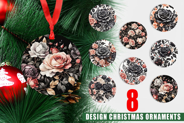 Christmas Ornament Black Rose Pattern Sublimation artnoy 