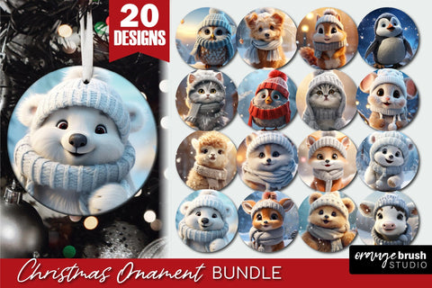 Christmas Ornament Bundle, Cute Animals Sublimation 20 PNG Sublimation OrangeBrushStudio 