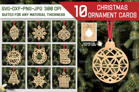 Christmas Ornament Cards Laser Cut Bundle. XMas Pop Up Cards SVG Evgenyia Guschina 