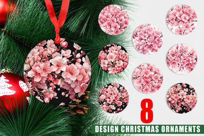 Christmas Ornament Cherry Blossom Pattern Sublimation artnoy 