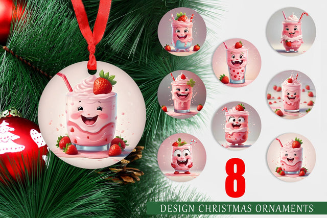Christmas Ornament Cute Strawberry Milkshake Sublimation artnoy 