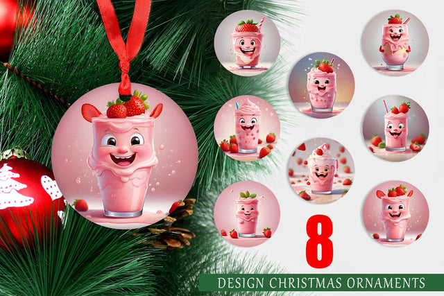 Christmas Ornament Cute Strawberry Milkshake Sublimation artnoy 