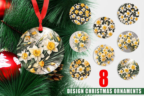 Christmas Ornament Daffodil Pattern Sublimation artnoy 