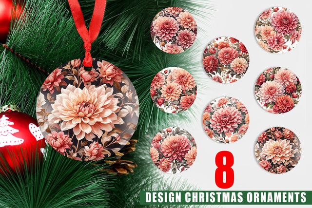 Christmas Ornament Dahlia Pattern Sublimation artnoy 