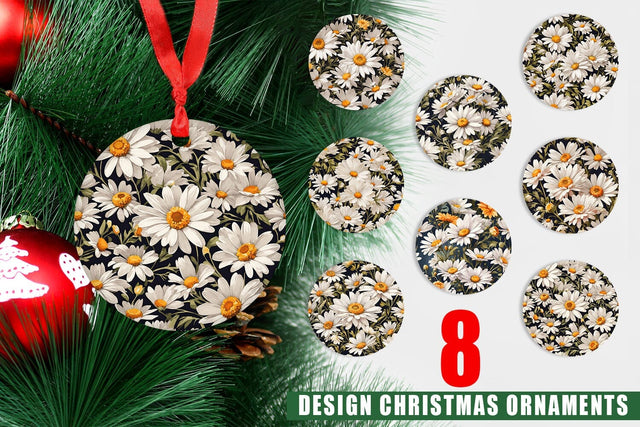 Christmas Ornament Daisies Pattern Sublimation artnoy 