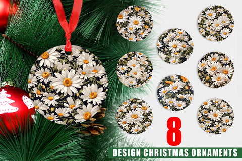 Christmas Ornament Daisies Pattern Sublimation artnoy 