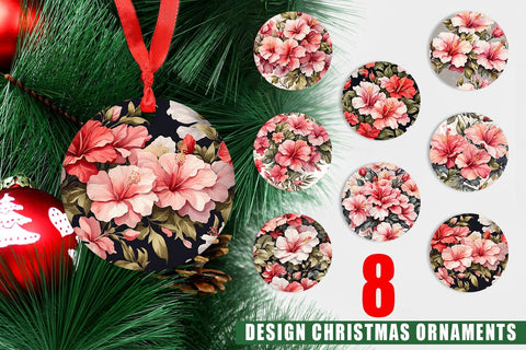 Christmas Ornament Hibiscus Pattern Sublimation artnoy 