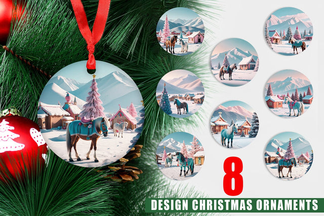 Christmas Ornament Horse and Winter Landscape Sublimation artnoy 