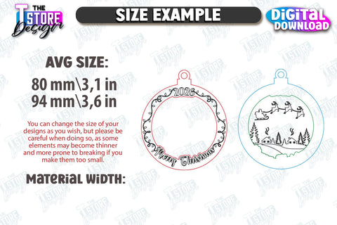 Christmas Ornament Laser Cut Bundle, Christmas Tree Decor Laser Cut, Wooden Xmas Ornament SVG, Christmas Balls Tree Decorations, Hanging Bauble SVG The T Store Design 