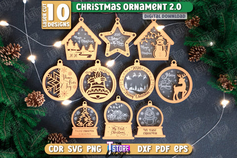 Christmas Ornament Laser Cut Bundle, Christmas Tree Decor Laser Cut, Wooden Xmas Ornament SVG, Christmas Balls Tree Decorations, Hanging Bauble SVG The T Store Design 