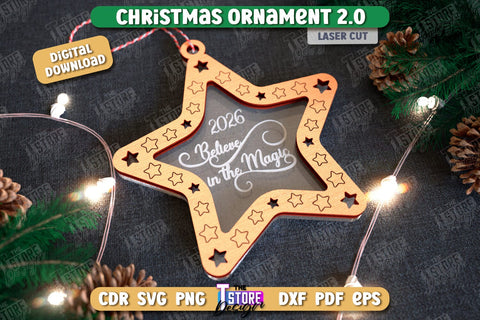 Christmas Ornament Laser Cut Bundle, Christmas Tree Decor Laser Cut, Wooden Xmas Ornament SVG, Christmas Balls Tree Decorations, Hanging Bauble SVG The T Store Design 