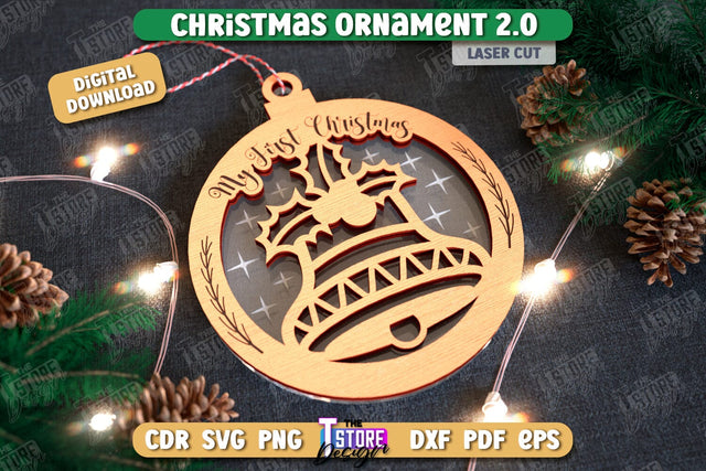 Christmas Ornament Laser Cut Design, Christmas Tree Decor Laser Cut, Wooden Xmas Ornament SVG, Christmas Ball Tree Decoration, Hanging Bauble SVG The T Store Design 