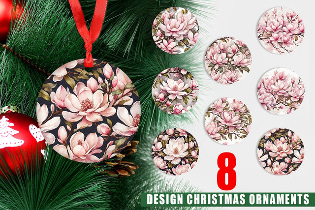 Christmas Ornament Magnolia Pattern Sublimation artnoy 