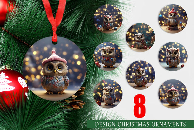 Christmas Ornament Owl Happy New Year Sublimation artnoy 
