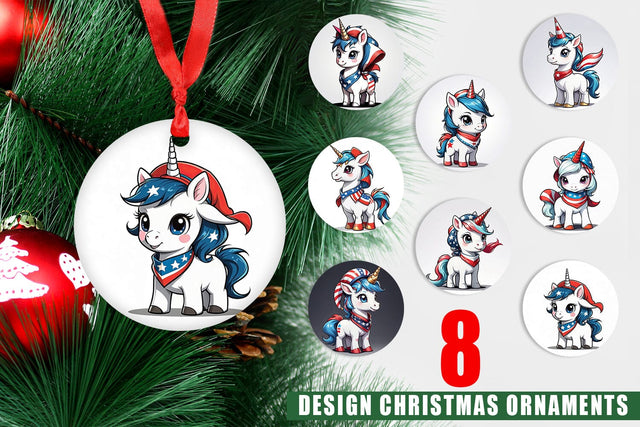 Christmas Ornament Patriotic Unicorn Sublimation artnoy 
