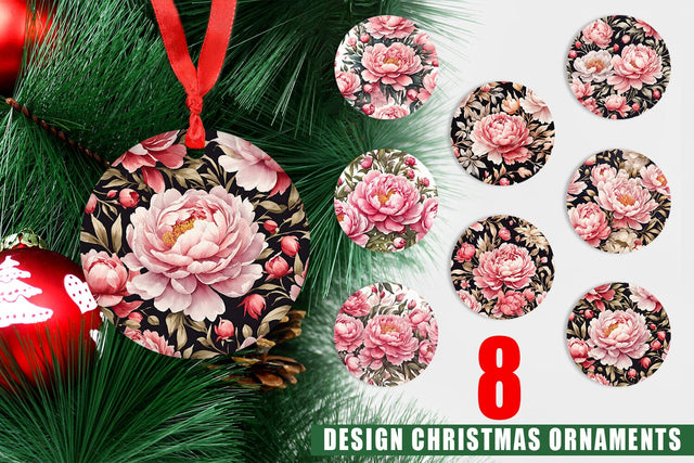 Christmas Ornament Peony Pattern Sublimation artnoy 