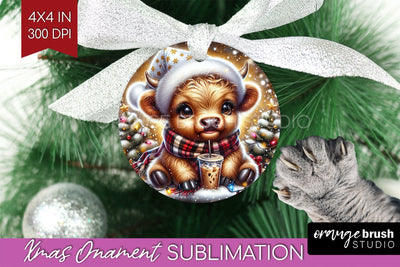 Christmas Ornament PNG - Highland Cow Ornament Sublimation Sublimation OrangeBrushStudio 