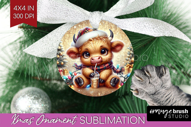 Christmas Ornament PNG - Highland Cow Ornament Sublimation Sublimation OrangeBrushStudio 