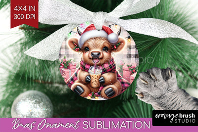 Christmas Ornament PNG - Highland Cow Ornament Sublimation Sublimation OrangeBrushStudio 