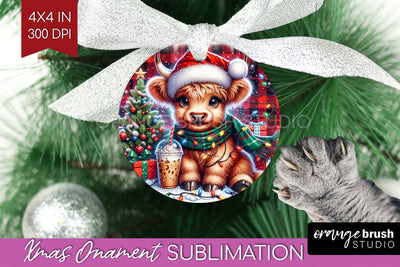 Christmas Ornament PNG - Highland Cow Ornament Sublimation Sublimation OrangeBrushStudio 