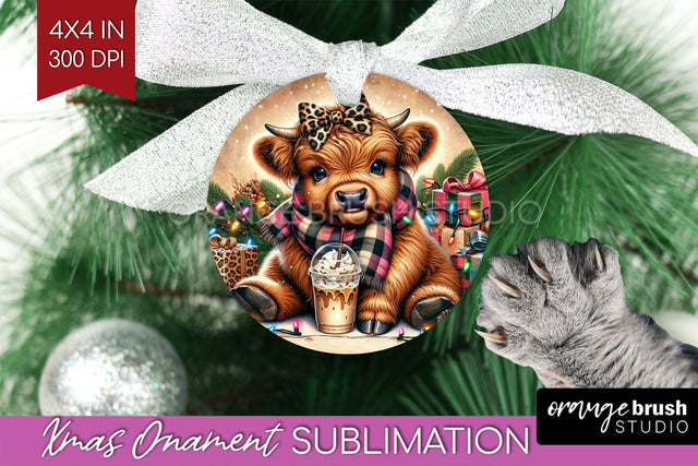 Christmas Ornament PNG - Highland Cow Ornament Sublimation Sublimation OrangeBrushStudio 