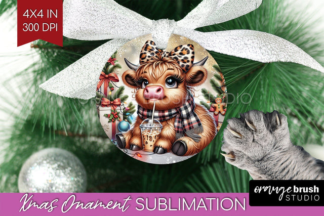 Christmas Ornament PNG - Highland Cow Ornament Sublimation Sublimation OrangeBrushStudio 