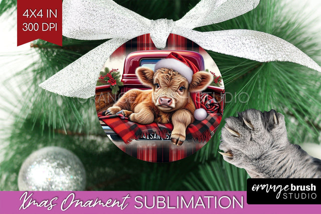 Christmas Ornament PNG - Highland Cow Ornament Sublimation Sublimation OrangeBrushStudio 