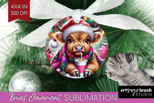Christmas Ornament PNG - Highland Cow Ornament Sublimation Sublimation OrangeBrushStudio 