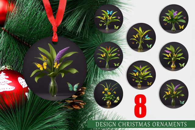 Christmas Ornament Pot Plants and Butterfly Sublimation artnoy 