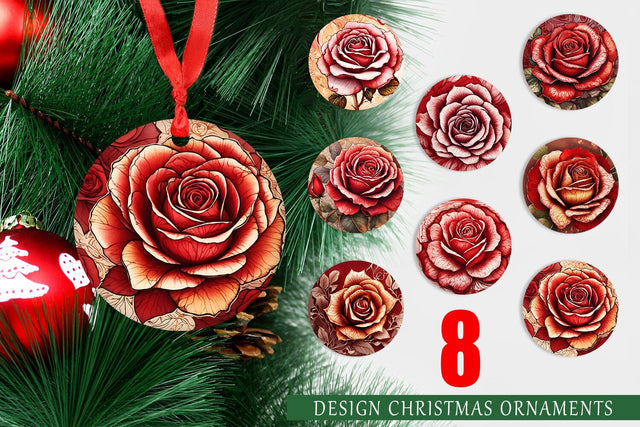 Christmas Ornament Red Rose Flower Sublimation artnoy 