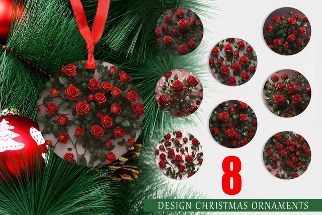 Christmas Ornament Red Roses Valentine Sublimation artnoy 