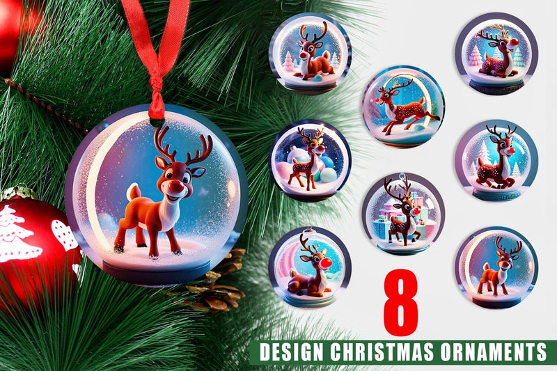 Christmas Ornament Reindeer Glass Ball Sublimation artnoy 