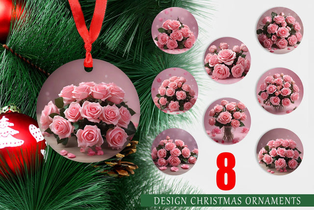 Christmas Ornament Rose flower bouquet Sublimation artnoy 