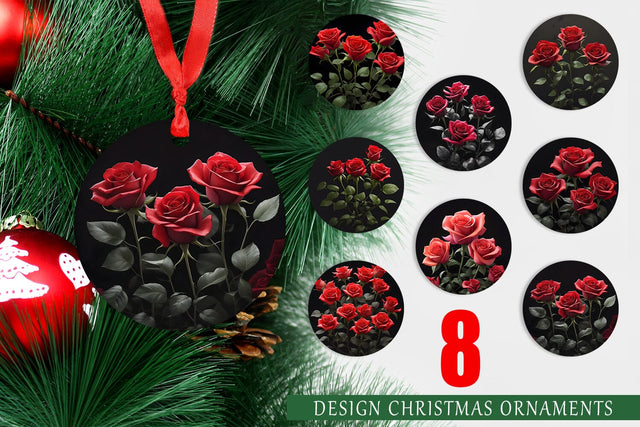 Christmas Ornament Rose Flowers Dark Sublimation artnoy 