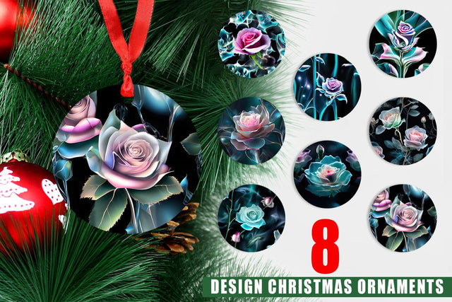 Christmas Ornament Rose Glass Pattern Sublimation artnoy 