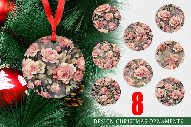 Christmas Ornament Rose Watercolor Texture Sublimation artnoy 