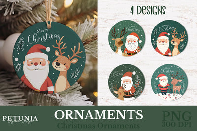 Christmas Ornament | Round Christmas Ornament PNG Sublimation Petunia Digital Design 