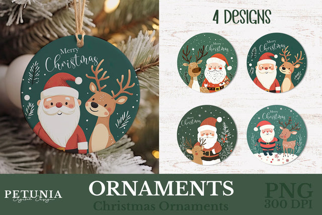 Christmas Ornament | Round Christmas Ornament PNG Sublimation Petunia Digital Design 