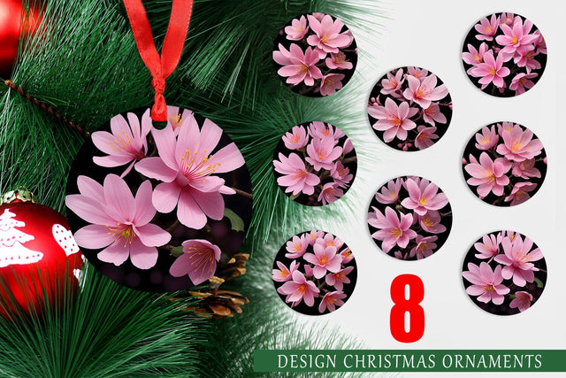 Christmas Ornament Sakura Flowers Dark Sublimation artnoy 