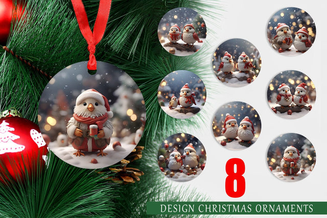 Christmas Ornament Santa Birds Sublimation artnoy 