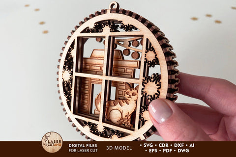 Christmas Ornament Scene decoration SVG LaserCutano 